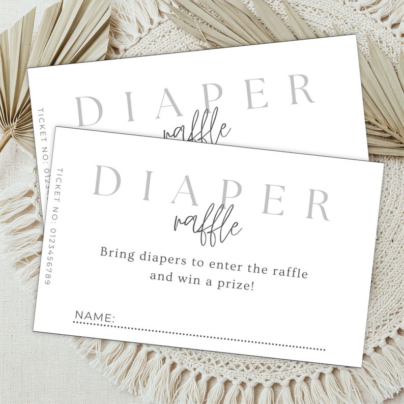 Editable Diaper Raffle Tickets Template for Baby Shower Minimalist | Printable Baby Shower Raffle | Baby Shower Raffle Station
