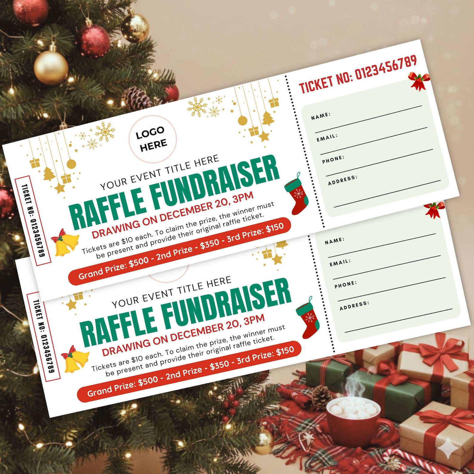 Christmas Raffle Ticket: Editable Xmas and Winter Holiday Raffle Ticket ...