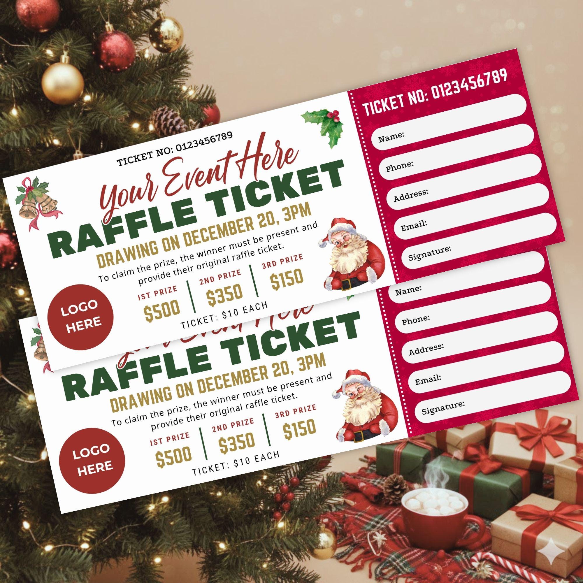 Editable Christmas Raffle Ticket Template: Printable Holiday & Church ...