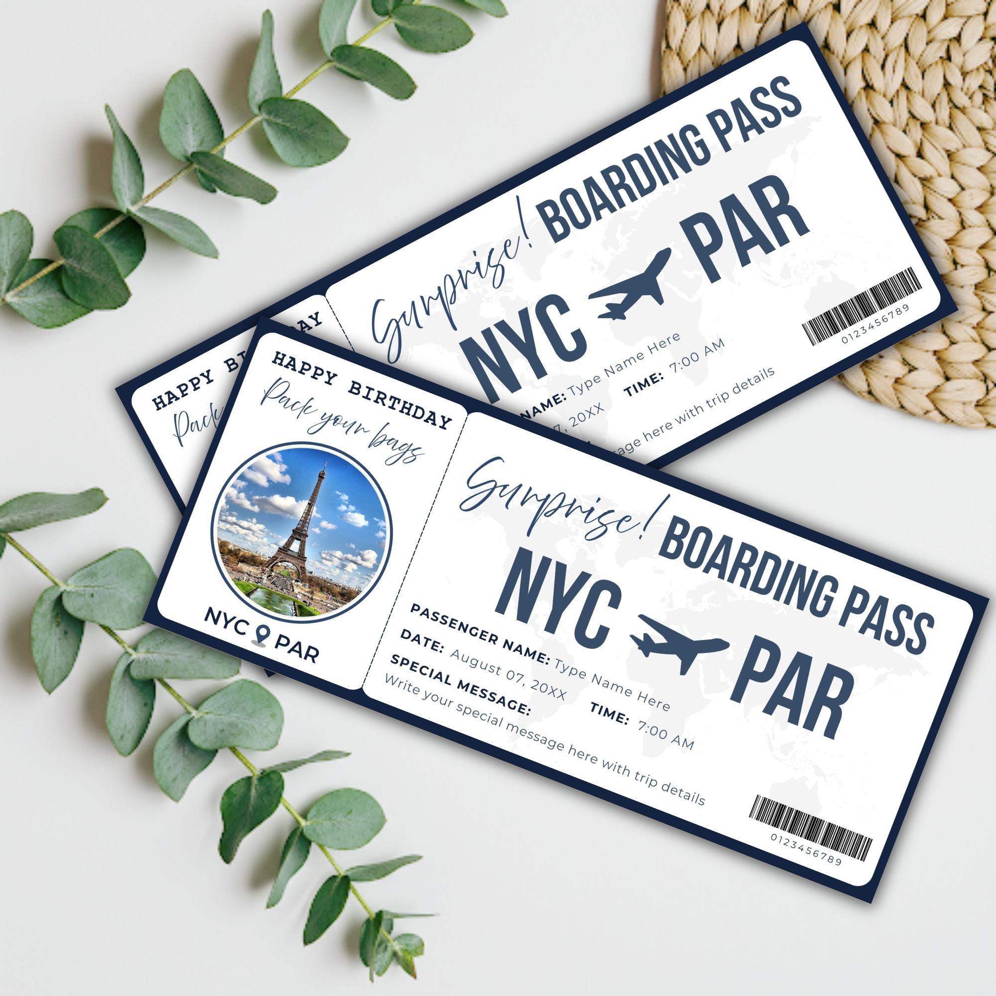 Editable Surprise Trip Gift Boarding Pass Ticket Template | Travel ...