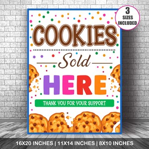 PDF Cookies Sold Here Cookie Booth Sign, Cookie Booth Poster, Cookies For Sale, Cookie Drop Banner, Fundraiser Booth, Instant Download