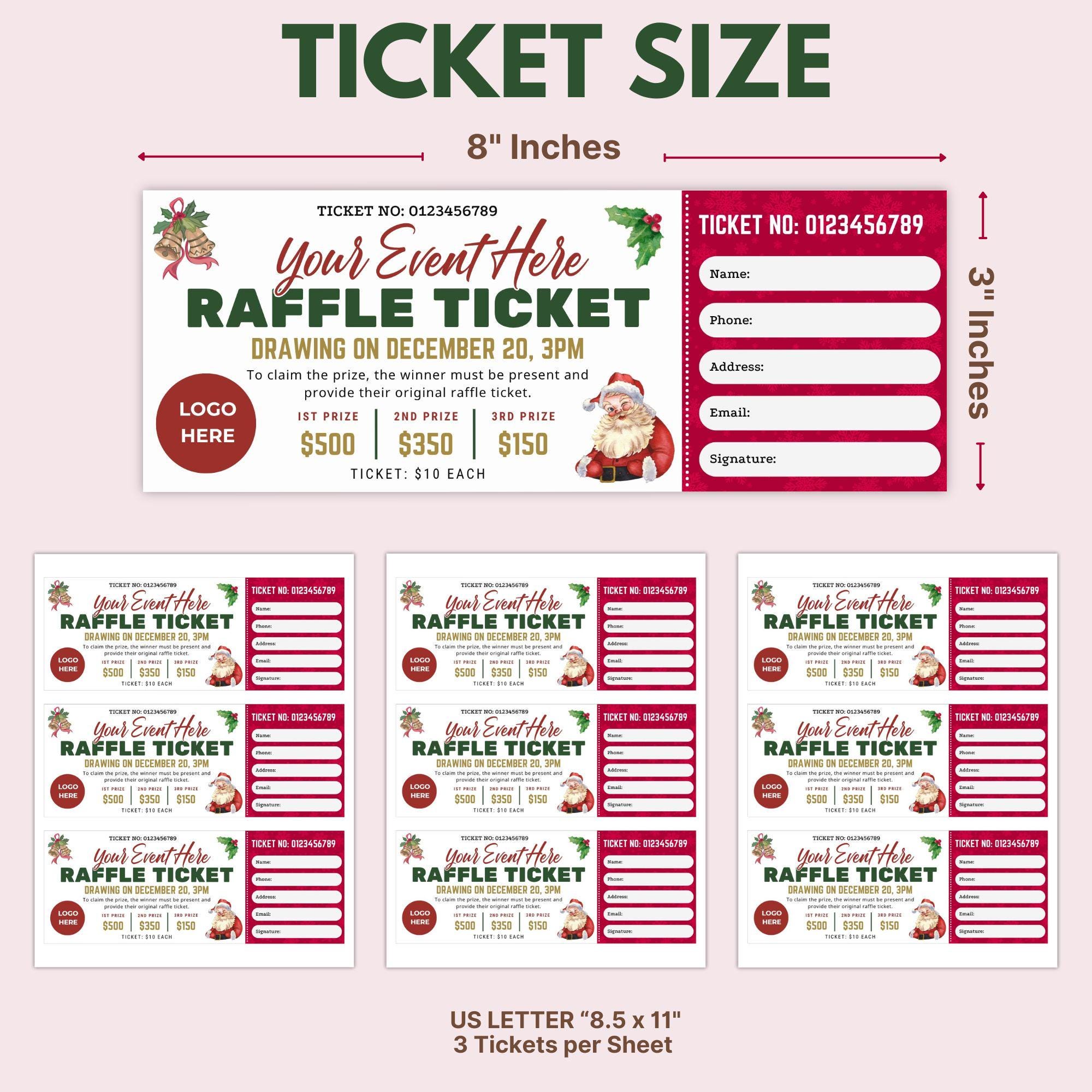 Editable Christmas Raffle Ticket Template Printable Holiday & Church