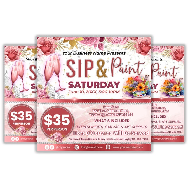 DIY Sip and Paint Flyer Template, Editable Paint and Sip Flyer, Event Flyer, Painting Party Invite, Paint Party Flyer, Flyer Template
