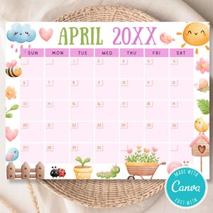 EDITABLE April 2025 Calendar | Cute Monthly Planner, Spring Theme | PDF Monthly Planner, Instant Download