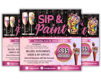 Paint Party Themed Event Flyer, Editable Paint and Sip Flyer Invite, Sip and Paint Flyer Template, Paint Party Invitation,