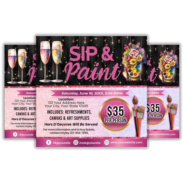 Paint Party Themed Event Flyer, Editable Paint and Sip Flyer Invite, Sip and Paint Flyer Template, Paint Party Invitation, Paperless Post