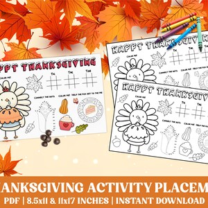 Thanksgiving Activities for Kids, Cute Kids Thanksgiving Activity Placemat, Kids Fall Coloring Pages, Coloring Placemat for the Holidays