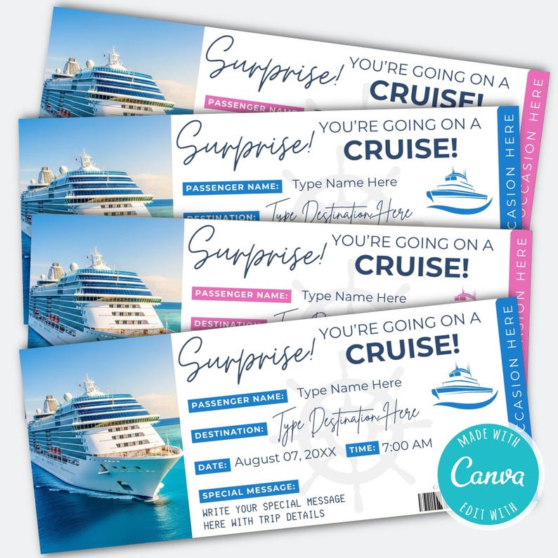 Editable Cruise Ticket Template | Printable Cruise Surprise Ticket | Gift Ticket | Cruise Surprise Boarding Pass | Cruise Vacation