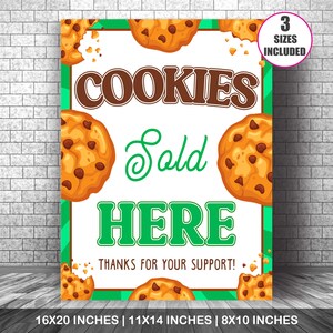 Printable Cookies Sold Here Cookie Booth Sign, Cookie  For Sale, Cookie Booth Poster, Cookie Drop Banner, Fundraiser Booth, Instant Download