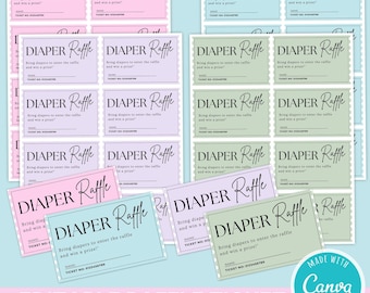 Editable Diaper Raffle Ticket for Baby Shower | Printable Diaper Raffle Cards | Pastel Baby Shower Game Template | Instant Download