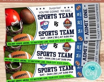 DIY Football Game Ticket Template |  Editable Rugby Football Sports Game Ticket |  Sport Game Tub
