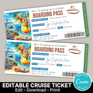 Surprise Cruise Ticket  Template | Editable Cruise Ticket Boarding Pass | Cruise Ticket Printable | Cruise Vacation Surprise