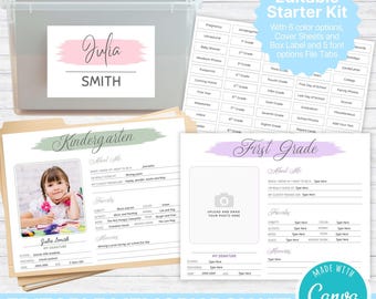 Memory Box Label | Editable School Years Pages | Baby Keepsake Folder File Tab Cover | Kids Grade Organization Questionnaire Filing System