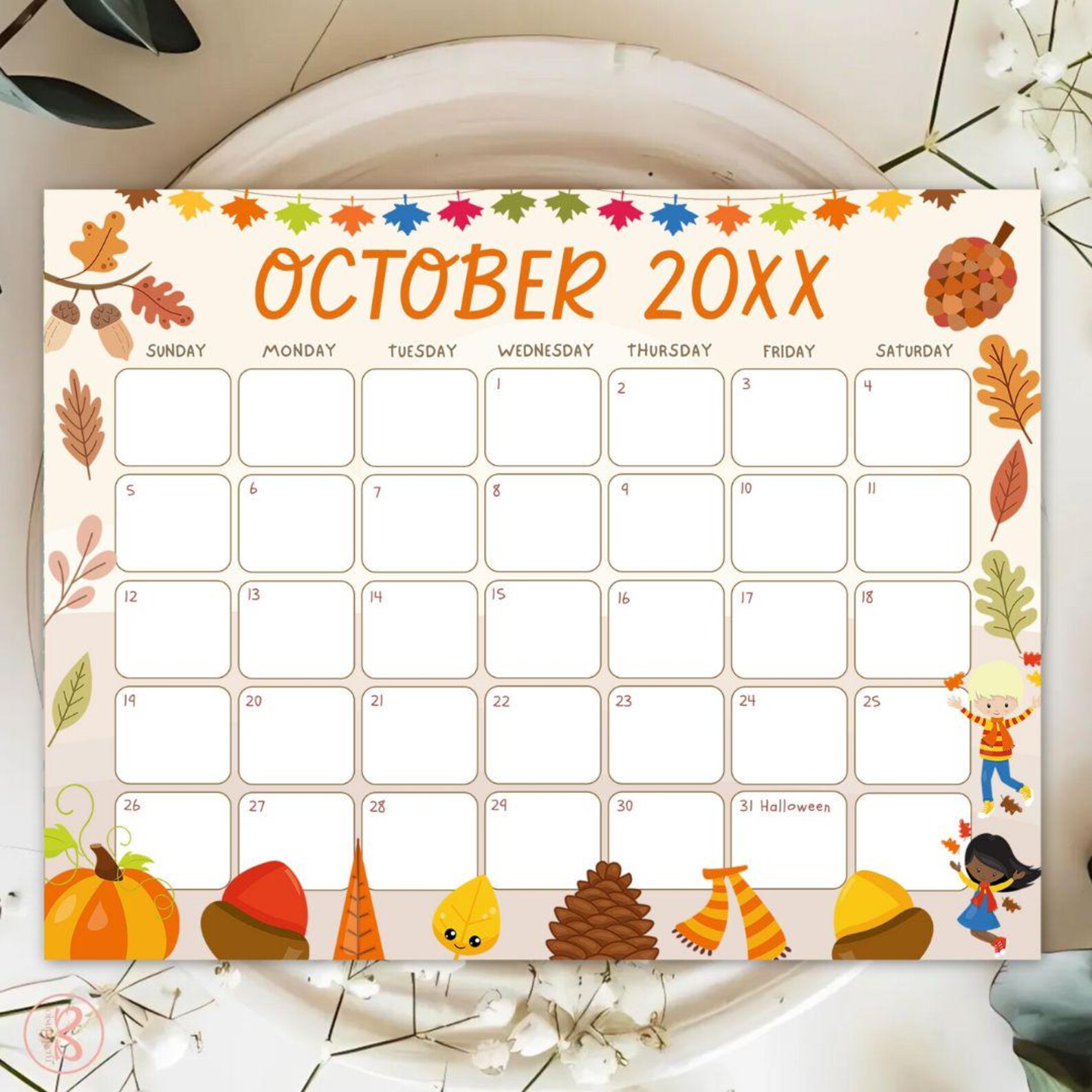 Editable Autumn Harvest October Calendar | Fall Themed Month of October ...