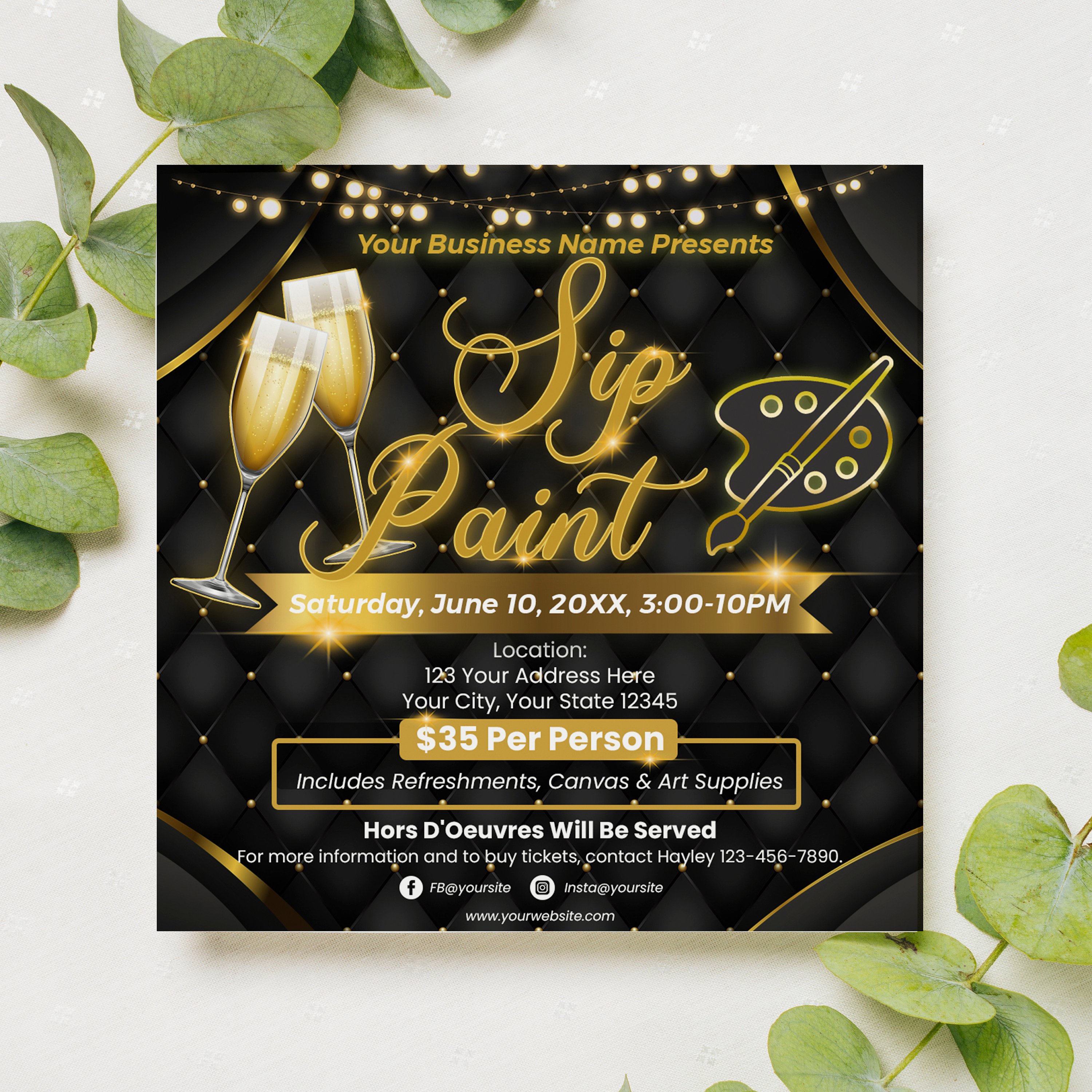 Sip and Paint Flyer Template Event Flyer Paint and Sip Etsy