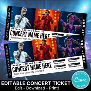 Musik Live Konzertkarte Vorlage | Bearbeitbares Konzertkartengeschenk | Individuelles Event Ticket Stub | Personalisierte Überraschungs-Konzertkarte Stub