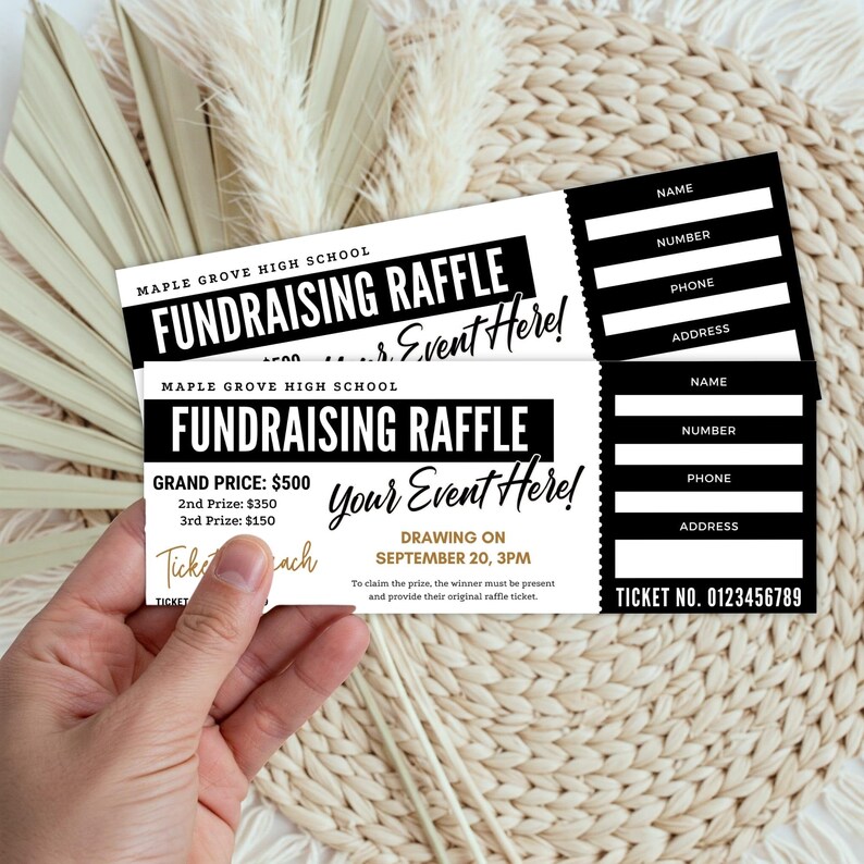 Class Raffle Template Editable School Raffle Ticket Template | Printable Fundraiser Ticket ...