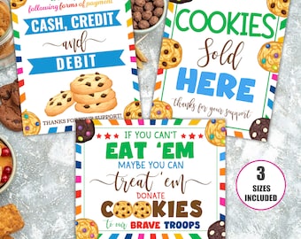 PDF Printable Cookie Booth Sign Bundle, We Accept Payments Sign Cash, Credit Debit, , Cookies Sold Here, If You Can't Eat 'Em Treat 'Em
