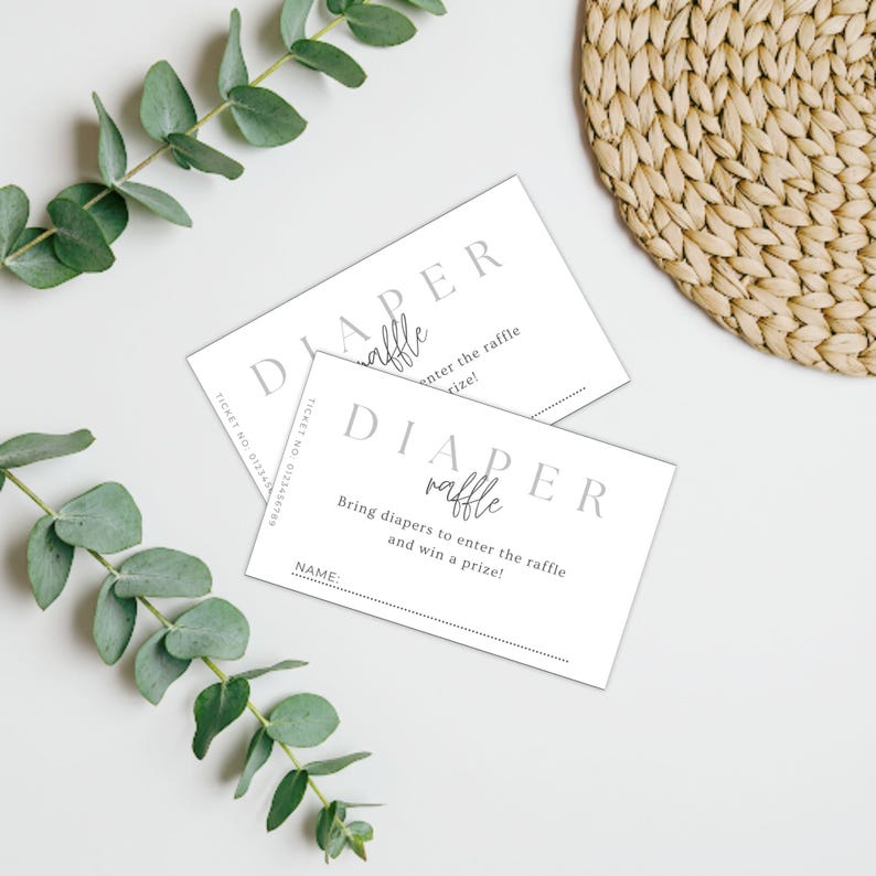 Editable Diaper Raffle Tickets Template for Baby Shower Minimalist | Printable Baby Shower Raffle | Baby Shower Raffle Station