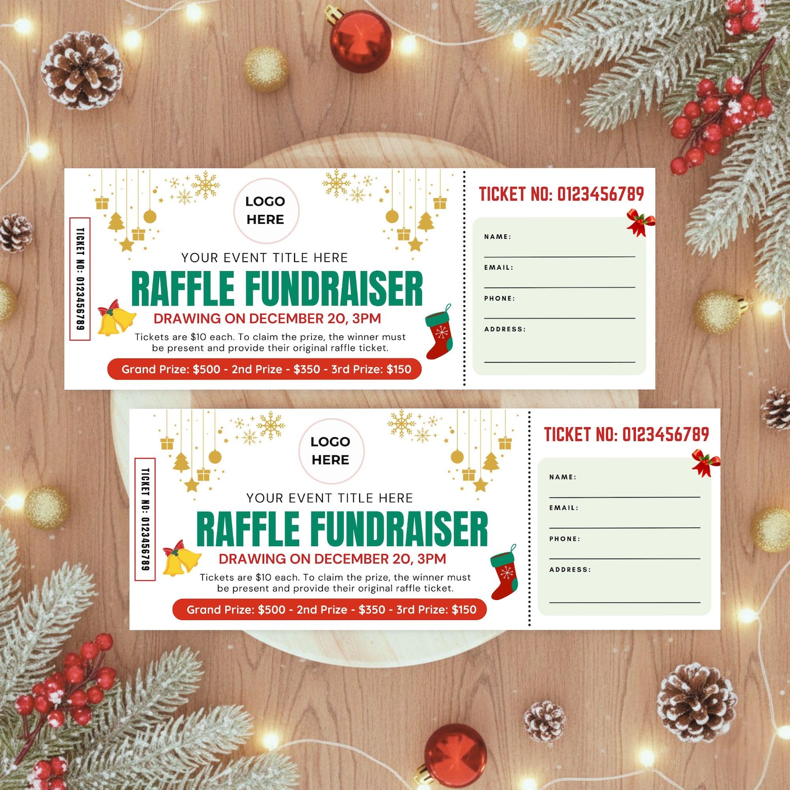 Christmas Raffle Ticket: Editable Xmas and Winter Holiday Raffle Ticket ...
