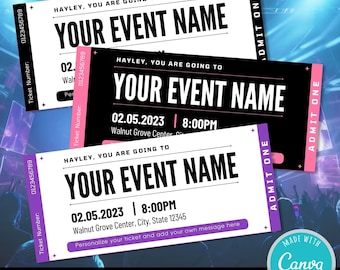 Editable Event Ticket Template | DIY Event  Surprise Ticket Stub | Gift for Her and Him | Musical | Theatre Show | Concert Ticket