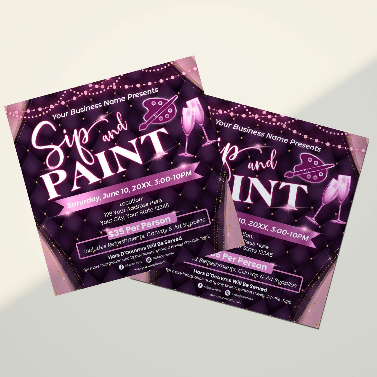 Editable Sip and Paint Flyer Template, Paint and Sip Flyer, Event Flyer