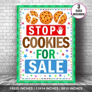 Deje de vender galletas, letrero imprimible para puesto de galletas Scout, póster en PDF para puesto de galletas, venta de galletas, letrero de stop para galletas, letrero Scout