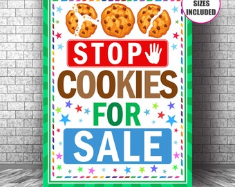 Arrêter les cookies à vendre, panneau imprimable imprimable de stand de biscuits scouts, affiche de stand de biscuits PDF, vente de biscuits, panneau d'arrêt de biscuits, panneau scout