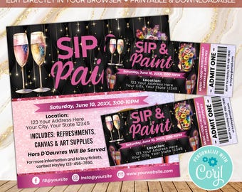 Paint Party Themed Event Ticket and Flyer | Editable Paint and Sip Ticket Invite | Sip and Paint Event Template | Paint Party Invitation