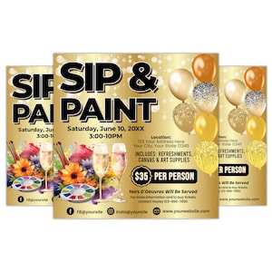Customizable Sip and Paint Flyer, Paint and Sip Flyer, Paint Party Flyer, Paint Party Themed Event Flyer Template