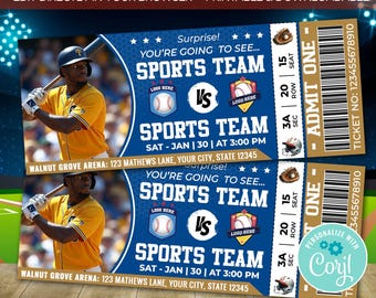Custom Baseball Ticket Template | Surprise Gift Baseball Tickets | Sports Football Personalized Ticket | Baseball Game Stub