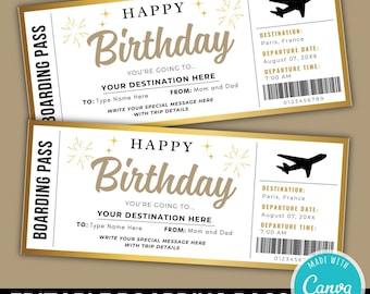 de billet de carte d'embarquement cadeau d'anniversaire surprise DIY | Révélation de vacances modifiable | Cadeau billet d'avion | Bon cadeau voyage
