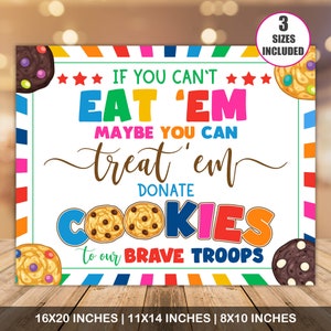 Donate Cookies To The Military Troops, If You Can't Eat 'Em Treat 'Em, PDF Cookie Booth Decorations, Printable Sign Donations Bake Sale