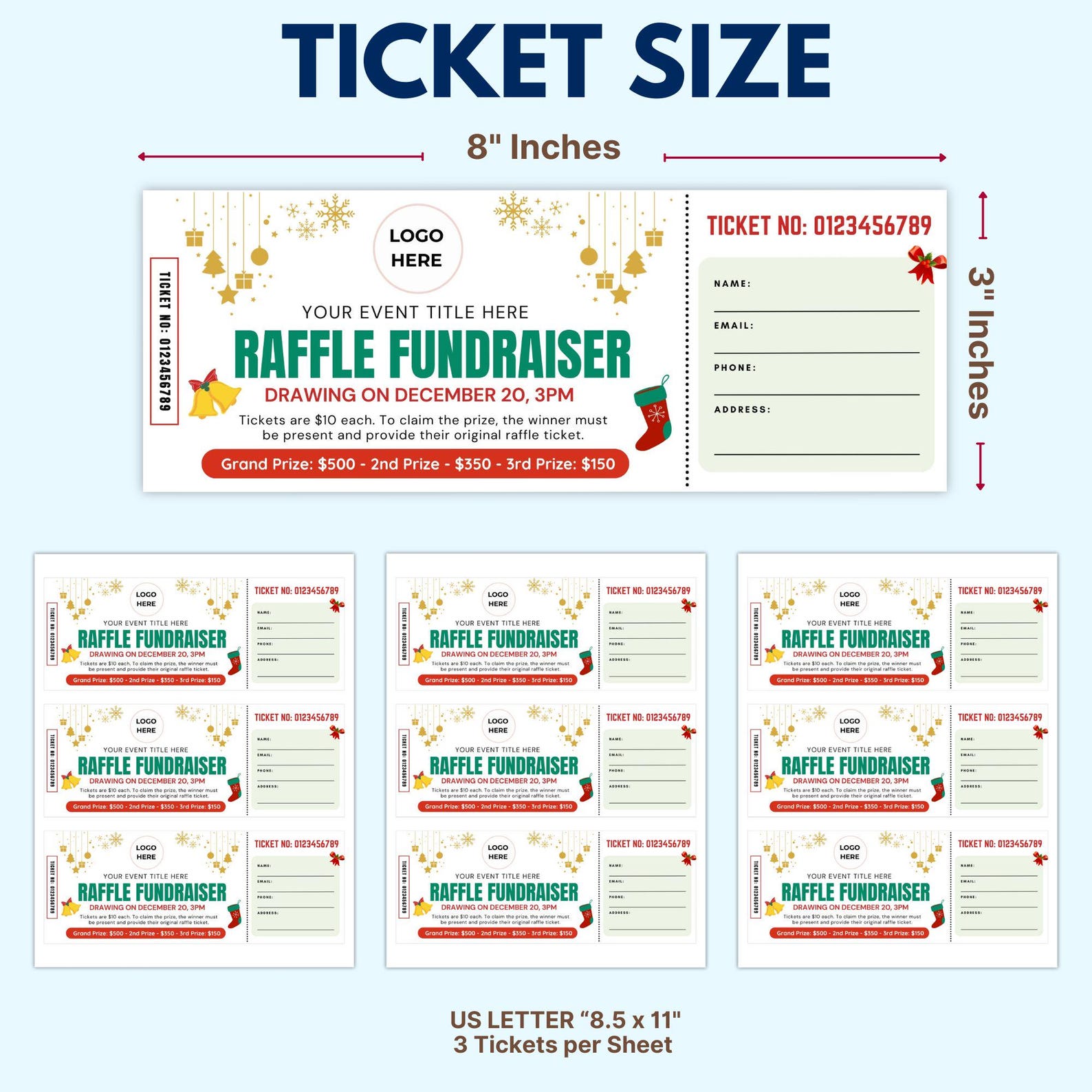 Christmas Raffle Ticket: Editable Xmas and Winter Holiday Raffle Ticket ...
