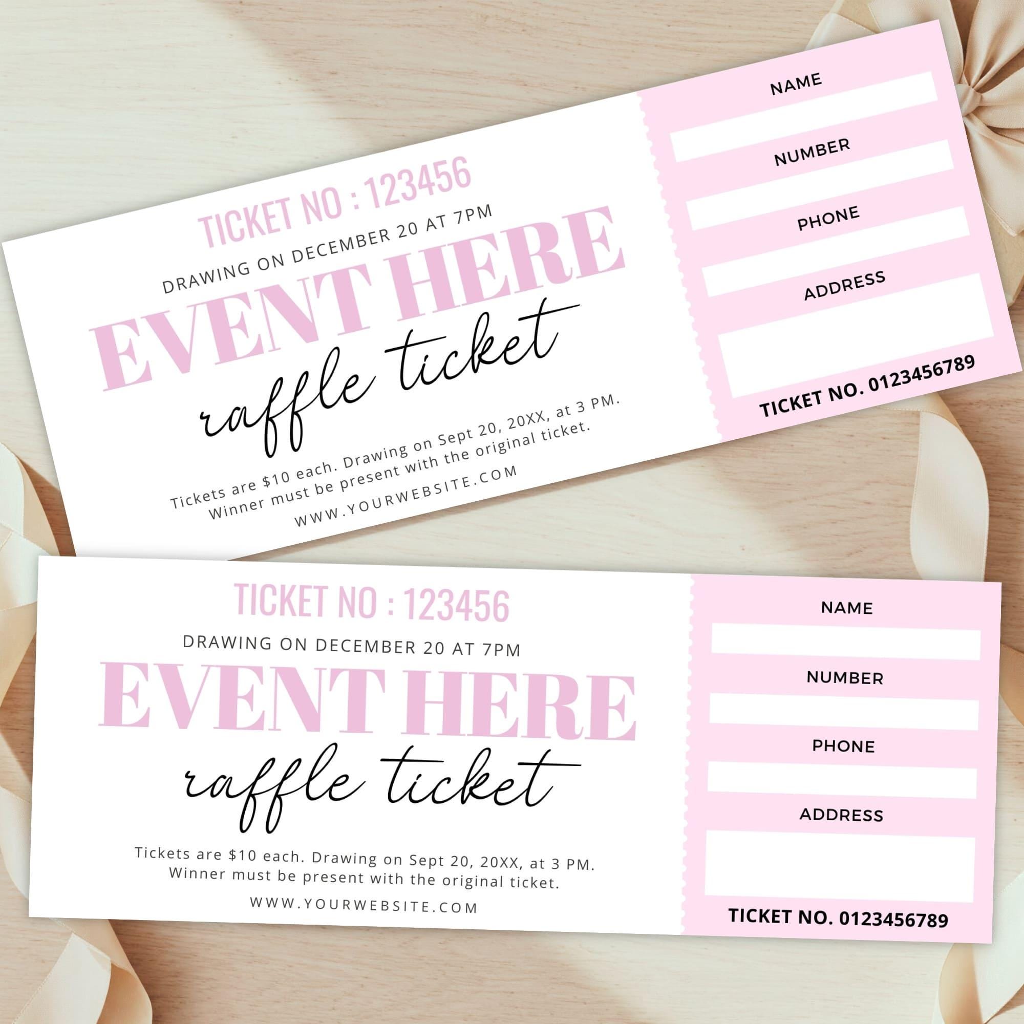 Editable Event Raffle Ticket Template | Printable Fundraiser Ticket ...