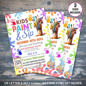 Editable Kids Paint and Sip Flyer, Kids Paint Party Event Flyer  Template, Kids Event Flyer, Kids Sip and Paint Flyer, Instant Download