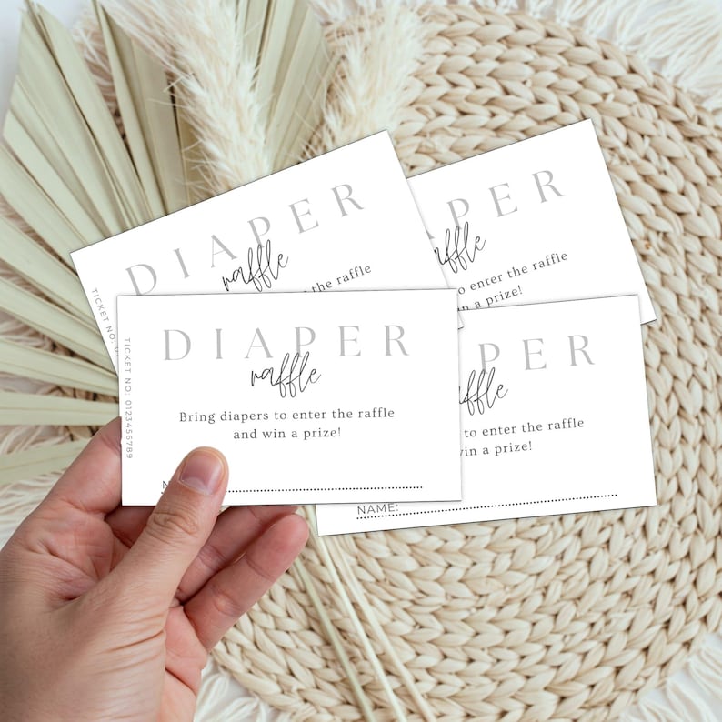 Editable Diaper Raffle Tickets Template for Baby Shower Minimalist | Printable Baby Shower Raffle | Baby Shower Raffle Station