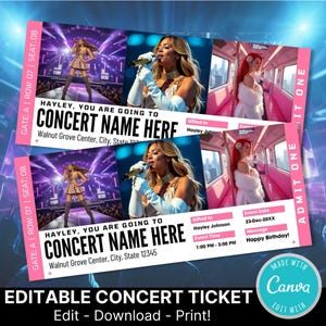 Custom Concert Ticket Template | Editable Live Concert Tickets Gift | Surprise Music Concert Tickets | DIY Event Gift for Her | Gift for Him