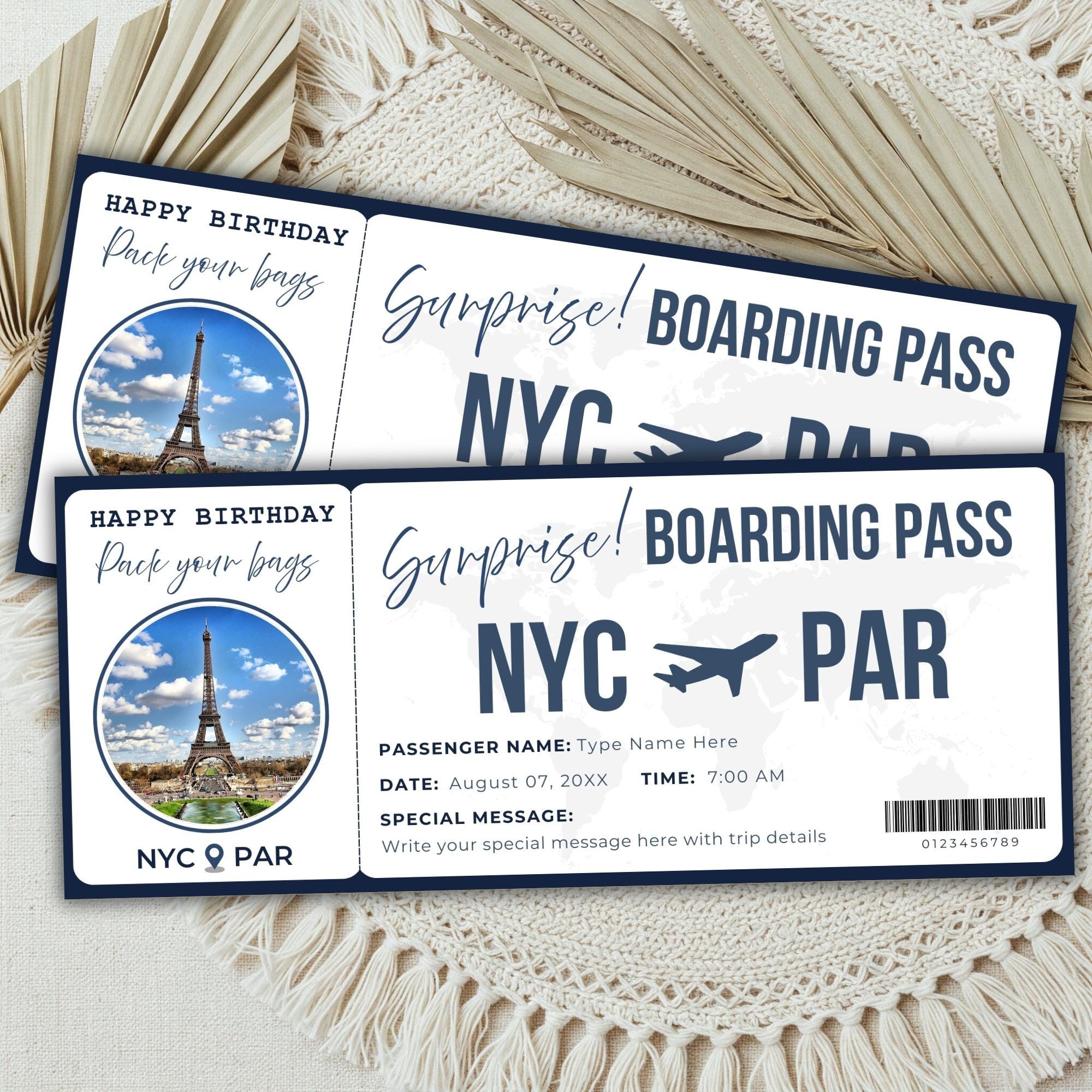 Editable Surprise Trip Gift Boarding Pass Ticket Template | Travel ...
