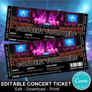 DIY Concert Ticket Template | Editable Live Concert Tickets Gift | Printable Surprise Music Concert Ticket | Gift for Her | Gift for Him