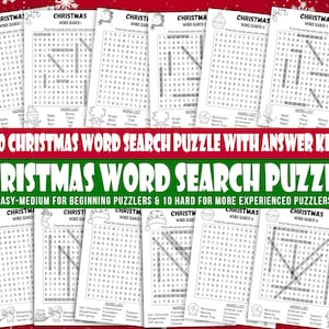 20 Christmas Word Search Puzzles For Kids, Printable Christmas Word Games, Fun Christmas Party Game, Kids Word Search, Christmas Word Games