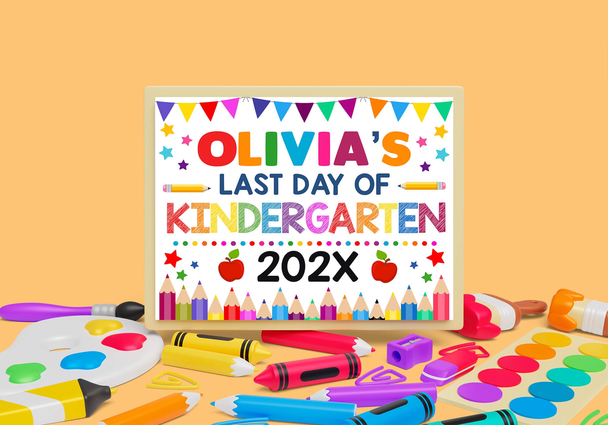 Last Day of Kindergarten With Name Sign Template, Editable Kinder End ...