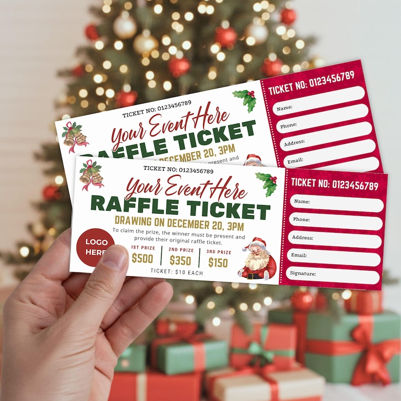 Editable Christmas Raffle Ticket Template: Printable Holiday & Church ...
