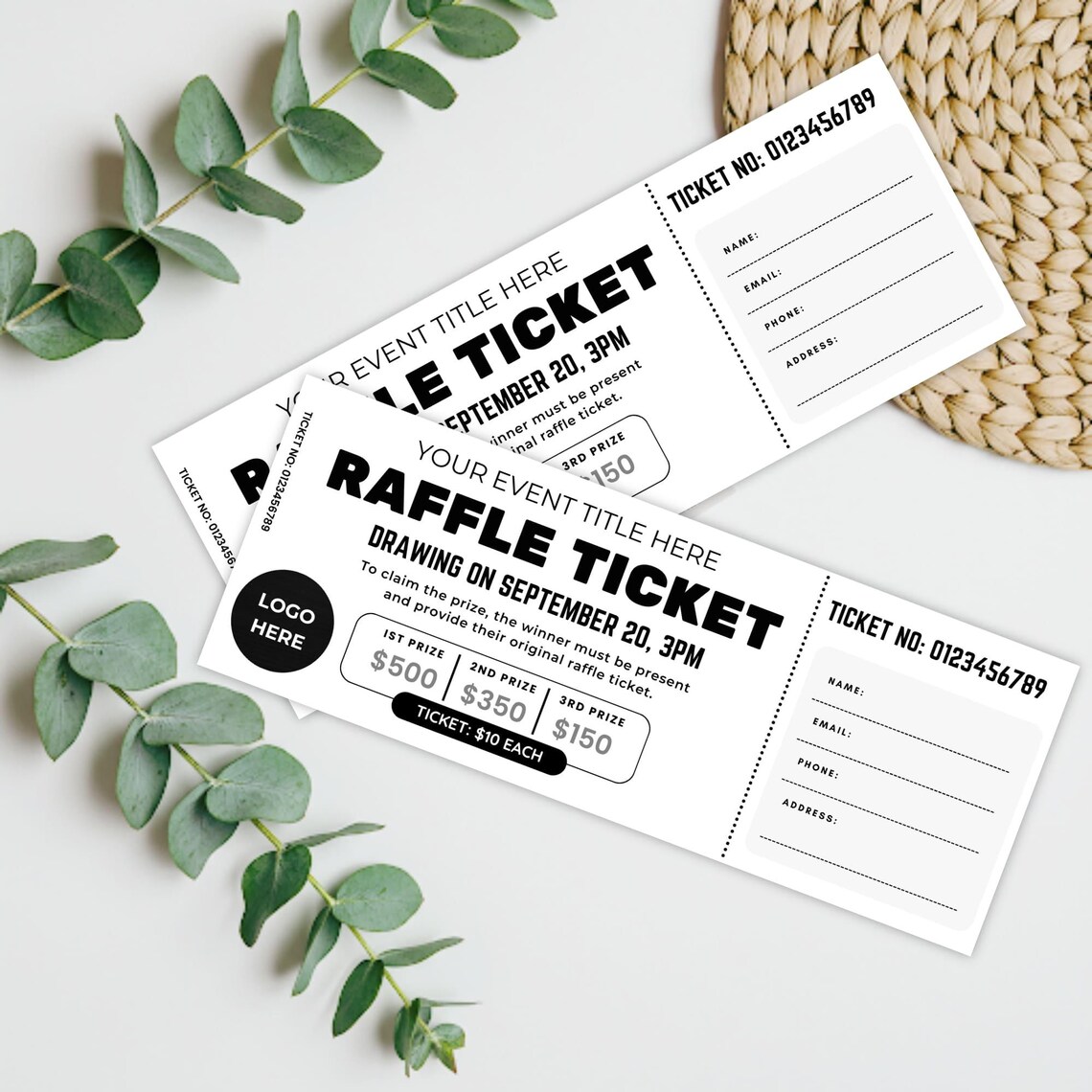 Personal Raffle Tickets Custom Raffle Ticket Template | DIY Fundraiser Tickets | DIY Raffle ...