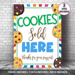 Cookies Sold Here Sign, Printable Scout Cookie Booth Sign, PDF Cookie Booth Poster, Cookie For Sale, Cookie Stop Sign, Scout Sign
