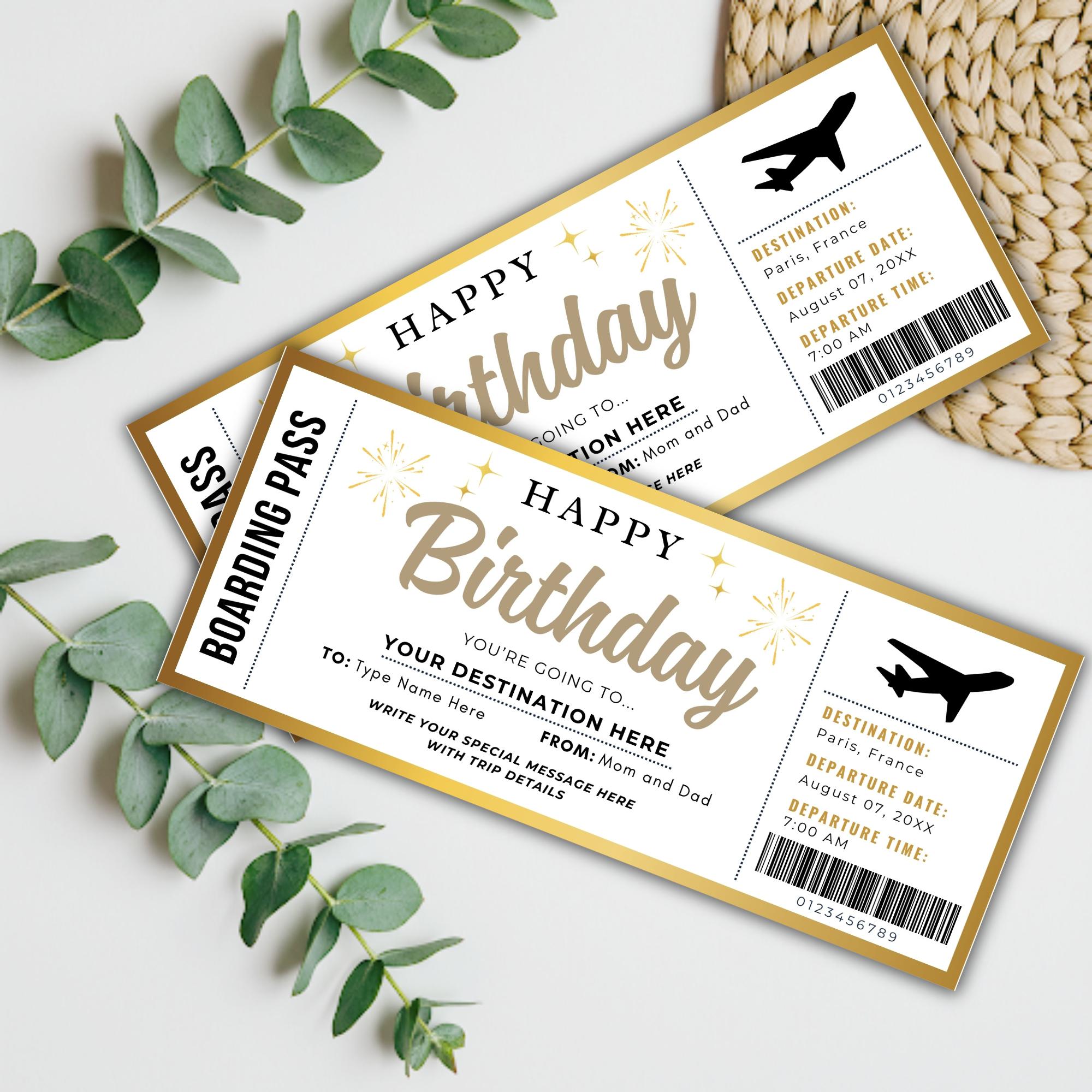 DIY Surprise Birthday Gift Boarding Pass Ticket Template | Editable ...