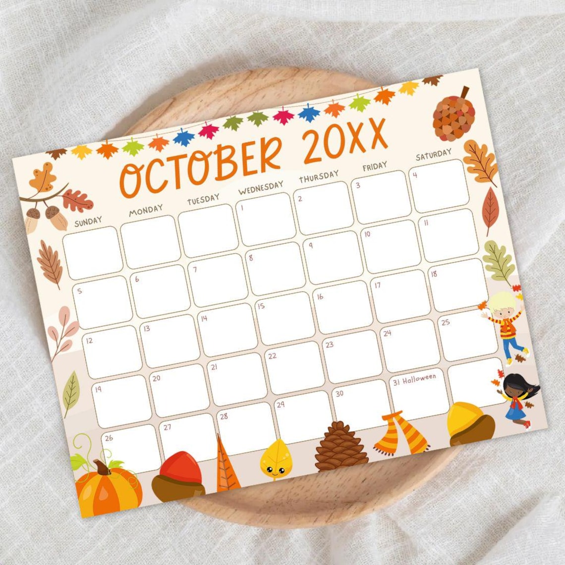 Editable Autumn Harvest October Calendar | Fall Themed Month of October ...