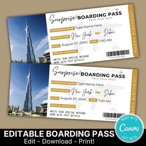 DIY Birthday Boarding Pass Ticket | Editable Surprise Boarding Pass Ticket Template | Custom Gift Ticket | Trip Ticket | Instant Download