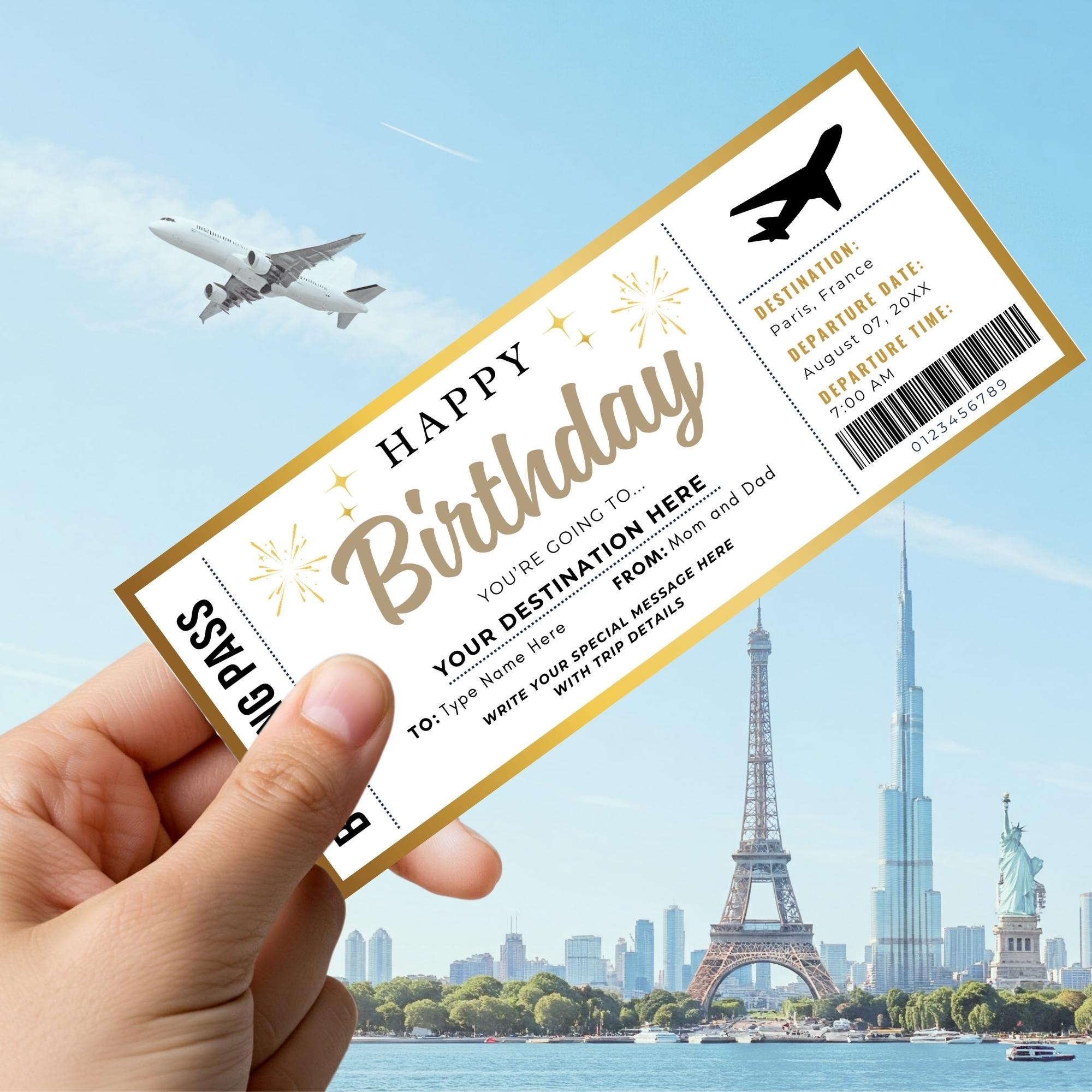 DIY Surprise Birthday Gift Boarding Pass Ticket Template | Editable ...
