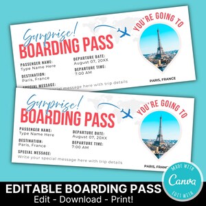 Modello di biglietto d&#39;imbarco modificabile per viaggio di compleanno / Biglietto aereo stampabile da regalare / Vacanza a sorpresa / Download immediato